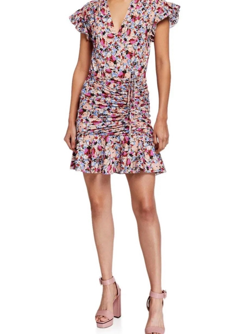 Veronica Beard Marla Ruched Silk Mini Dress